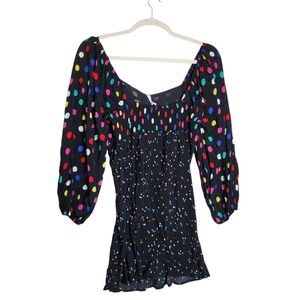 RIXO for Target Polka Dot Smocked Mini Dress Black Multi Color Size 14